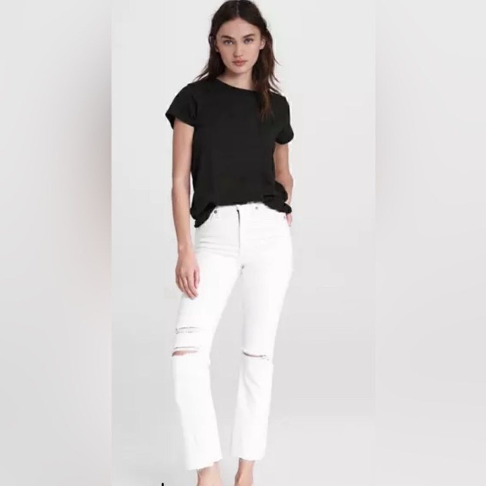 Rag & Bone Nina High Rise Ankle Flare Jeans in Summer White with Holes Size 24